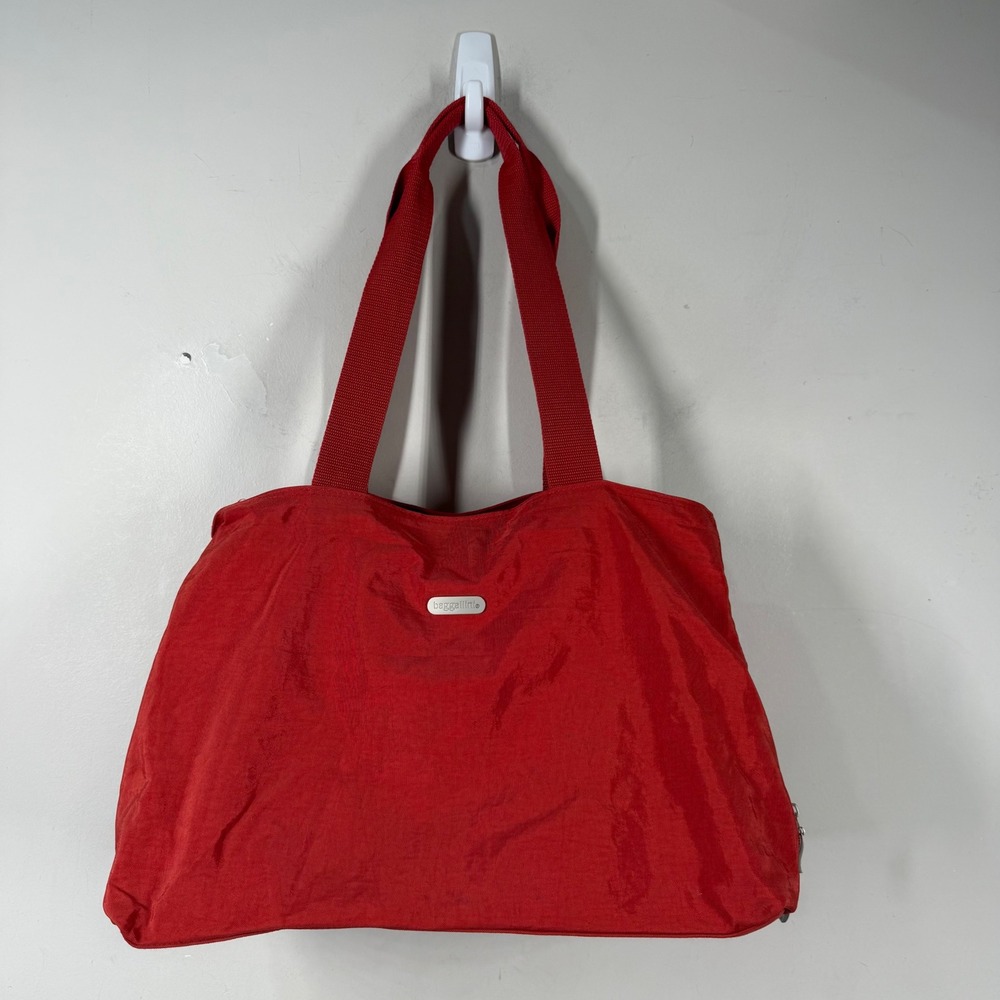 Baggallini Red Nylon Multi Compartment Tote Bag Shoulder Travel Purse Carryall